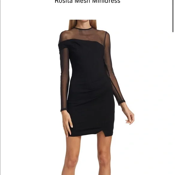 bailey mesh mini dress Bailey 44 Dress Black Faux Leather & Mesh Size Small Long Sleeve Mini Celebrity Owned